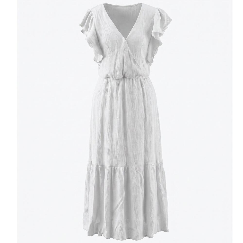 Magnolia Boutique White Midi Dress Flutter Sleeve Sz S